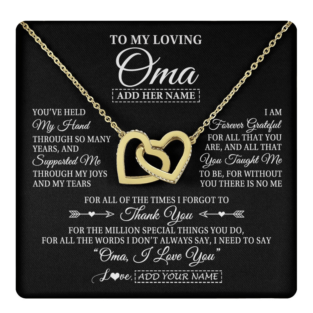 Interlocking Hearts Necklace 18K Yellow Gold Finish | 1 | Personalized To My Loving Oma Necklace From Granddaughter You've Help My Hand Oma Gift From Grandson Oma Birthday Gifts Mothers Day Gift Box Message Card | https://teecentury.