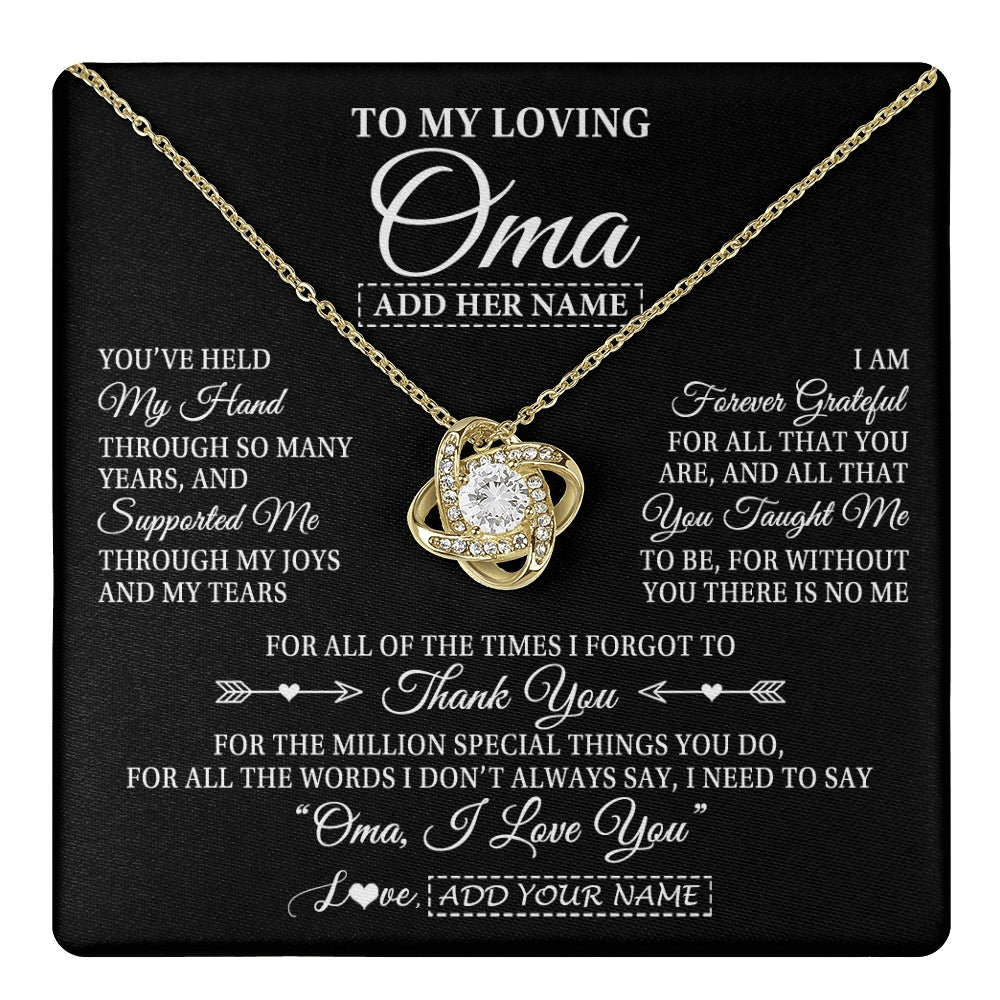 Love Knot Necklace 18K Yellow Gold Finish | 1 | Personalized To My Loving Oma Necklace From Granddaughter You've Help My Hand Oma Gift From Grandson Oma Birthday Gifts Mothers Day Gift Box Message Card | https://teecentury.