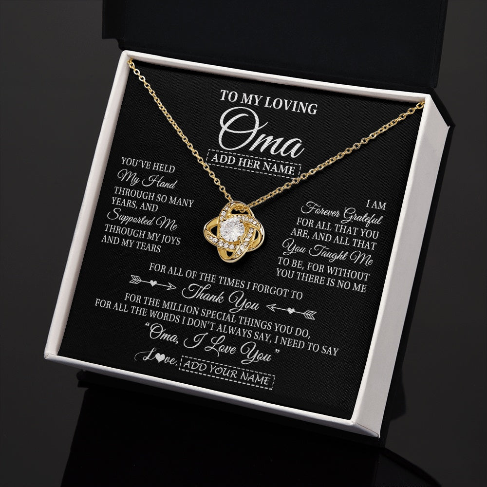 Love Knot Necklace 18K Yellow Gold Finish | 2 | Personalized To My Loving Oma Necklace From Granddaughter You've Help My Hand Oma Gift From Grandson Oma Birthday Gifts Mothers Day Gift Box Message Card | https://teecentury.
