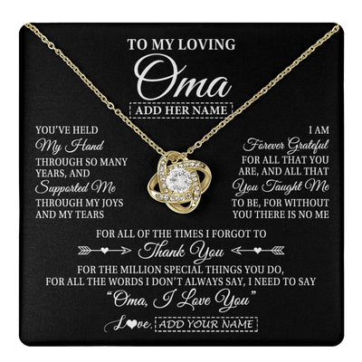 Love Knot Necklace 18K Yellow Gold Finish | 1 | Personalized To My Loving Oma Necklace From Granddaughter You've Help My Hand Oma Gift From Grandson Oma Birthday Gifts Mothers Day Gift Box Message Card | https://teecentury.