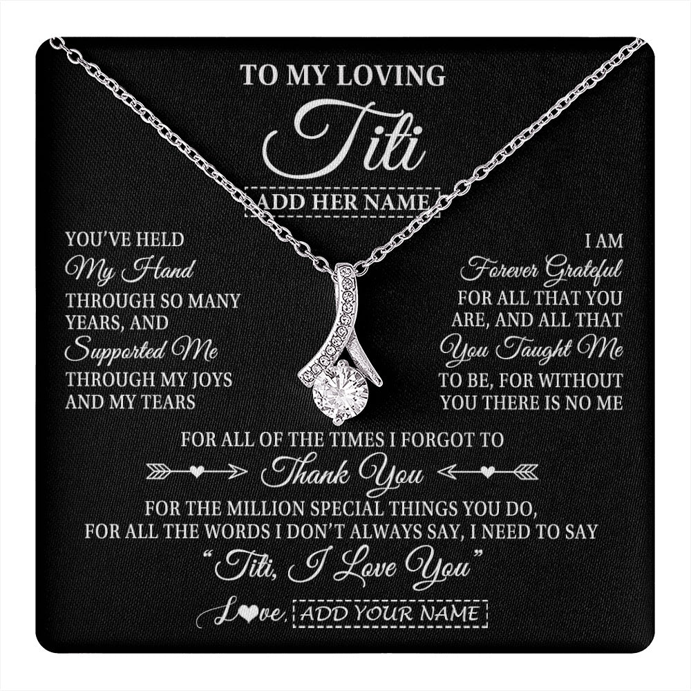 Alluring Beauty Necklace 14K White Gold Finish | 1 | Personalized To My Loving Titi Necklace From Niece You've Help My Hand Aunt Gift From Nephew Aunt Birthday Gifts Mothers Day Custom Gift Box Message Card | https://teecentury.
