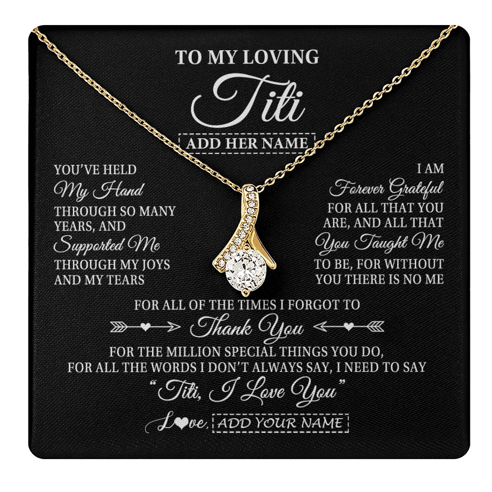 Alluring Beauty Necklace 18K Yellow Gold Finish | 1 | Personalized To My Loving Titi Necklace From Niece You've Help My Hand Aunt Gift From Nephew Aunt Birthday Gifts Mothers Day Custom Gift Box Message Card | https://teecentury.