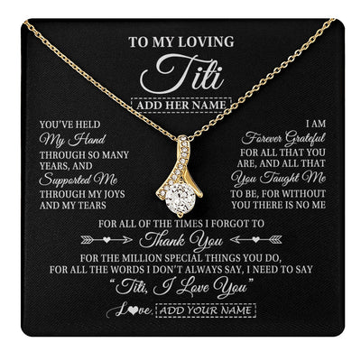 Alluring Beauty Necklace 18K Yellow Gold Finish | 1 | Personalized To My Loving Titi Necklace From Niece You've Help My Hand Aunt Gift From Nephew Aunt Birthday Gifts Mothers Day Custom Gift Box Message Card | https://teecentury.