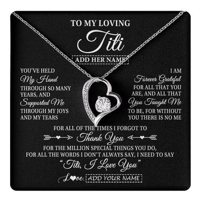 Forever Love Necklace 14K White Gold Finish | 1 | Personalized To My Loving Titi Necklace From Niece You've Help My Hand Aunt Gift From Nephew Aunt Birthday Gifts Mothers Day Custom Gift Box Message Card | https://teecentury.