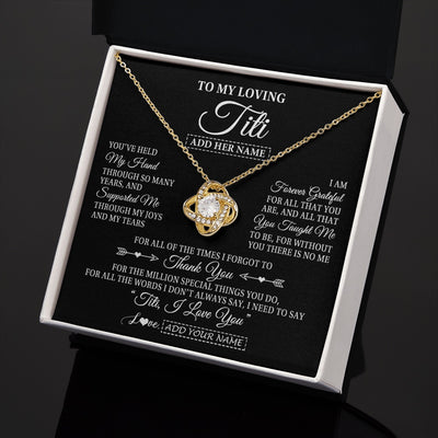 Love Knot Necklace 18K Yellow Gold Finish | 2 | Personalized To My Loving Titi Necklace From Niece You've Help My Hand Aunt Gift From Nephew Aunt Birthday Gifts Mothers Day Custom Gift Box Message Card | https://teecentury.