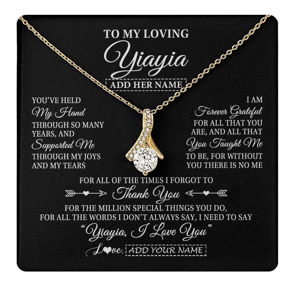 Alluring Beauty Necklace 18K Yellow Gold Finish | 1 | Personalized To My Loving Yiayia Necklace From Granddaughter You've Help My Hand Yiayia Gift From Grandson Yiayia Birthday Mothers Day Gift Box Message Card | https://teecentury.