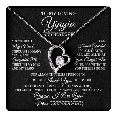 Forever Love Necklace 14K White Gold Finish | 1 | Personalized To My Loving Yiayia Necklace From Granddaughter You've Help My Hand Yiayia Gift From Grandson Yiayia Birthday Mothers Day Gift Box Message Card | https://teecentury.