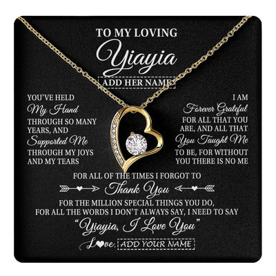 Forever Love Necklace 18K Yellow Gold Finish | 1 | Personalized To My Loving Yiayia Necklace From Granddaughter You've Help My Hand Yiayia Gift From Grandson Yiayia Birthday Mothers Day Gift Box Message Card | https://teecentury.