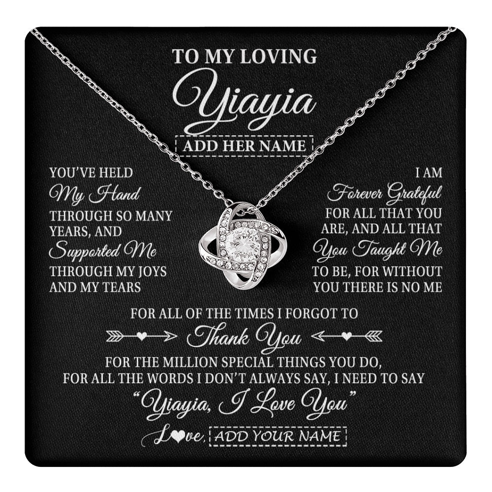 Love Knot Necklace 14K White Gold Finish | 1 | Personalized To My Loving Yiayia Necklace From Granddaughter You've Help My Hand Yiayia Gift From Grandson Yiayia Birthday Mothers Day Gift Box Message Card | https://teecentury.