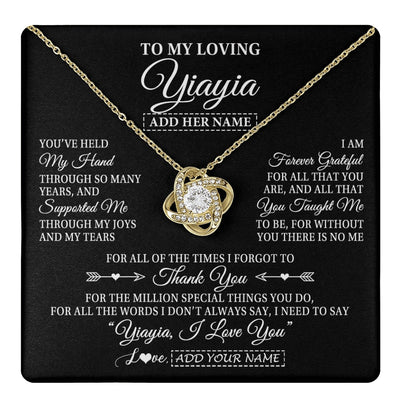 Love Knot Necklace 18K Yellow Gold Finish | 1 | Personalized To My Loving Yiayia Necklace From Granddaughter You've Help My Hand Yiayia Gift From Grandson Yiayia Birthday Mothers Day Gift Box Message Card | https://teecentury.