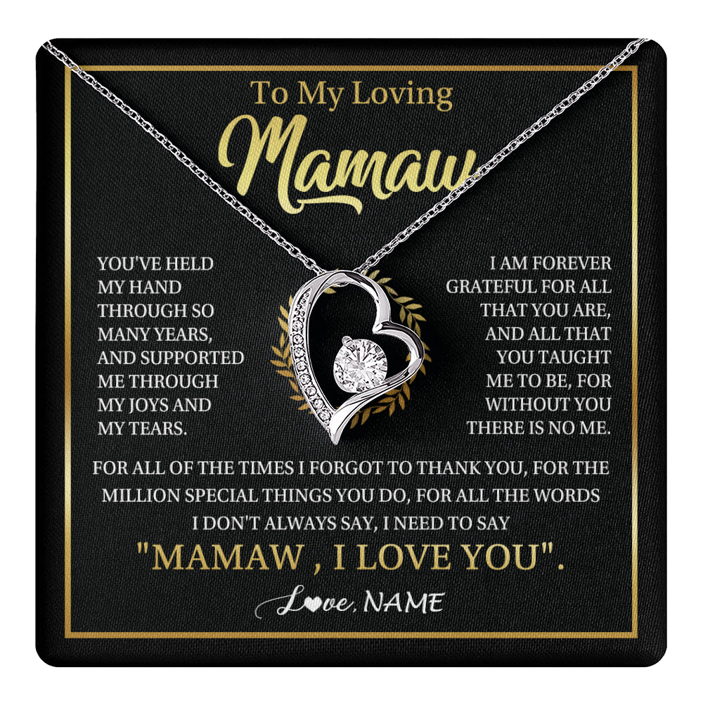 Forever Love Necklace 14K White Gold Finish | 1 | Personalized To My Mamaw Gifts Necklace From Granddaughter Grandson Grateful Thank You Mamaw Birthday Mothers Day Jewelry Customized Gift Box Message Card | teecentury