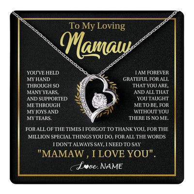 Forever Love Necklace 14K White Gold Finish | 1 | Personalized To My Mamaw Gifts Necklace From Granddaughter Grandson Grateful Thank You Mamaw Birthday Mothers Day Jewelry Customized Gift Box Message Card | teecentury