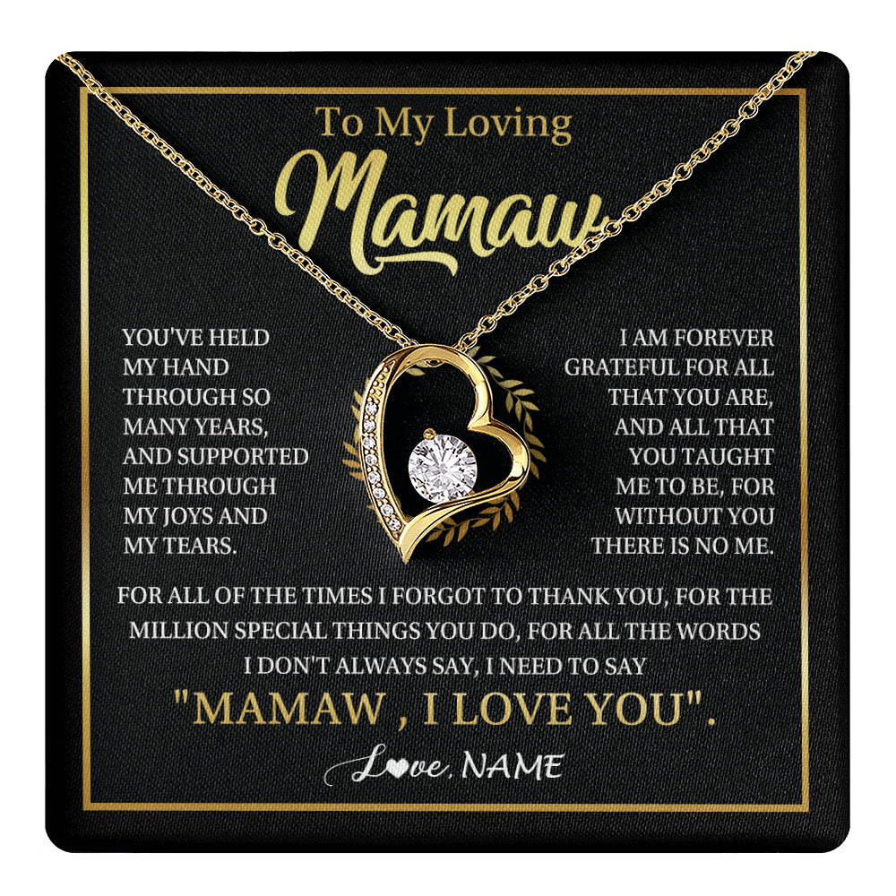 Forever Love Necklace 18K Yellow Gold Finish | 1 | Personalized To My Mamaw Gifts Necklace From Granddaughter Grandson Grateful Thank You Mamaw Birthday Mothers Day Jewelry Customized Gift Box Message Card | teecentury