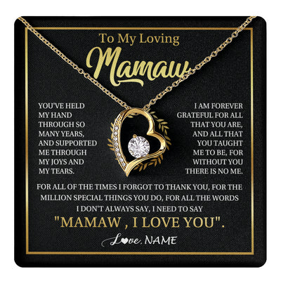 Forever Love Necklace 18K Yellow Gold Finish | 1 | Personalized To My Mamaw Gifts Necklace From Granddaughter Grandson Grateful Thank You Mamaw Birthday Mothers Day Jewelry Customized Gift Box Message Card | teecentury