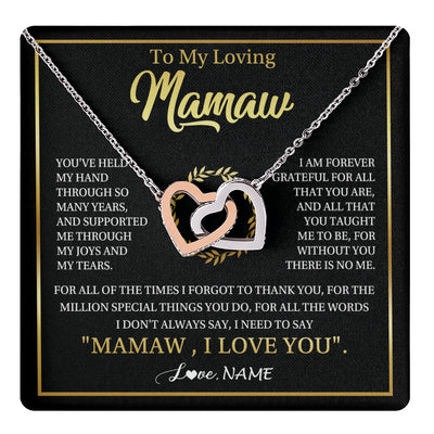 Interlocking Hearts Necklace Stainless Steel & Rose Gold Finish | 1 | Personalized To My Mamaw Gifts Necklace From Granddaughter Grandson Grateful Thank You Mamaw Birthday Mothers Day Jewelry Customized Gift Box Message Card | teecentury