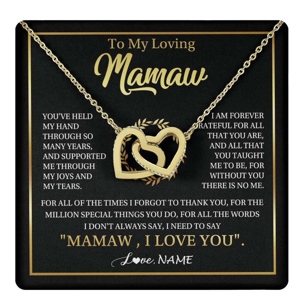 Interlocking Hearts Necklace 18K Yellow Gold Finish | 1 | Personalized To My Mamaw Gifts Necklace From Granddaughter Grandson Grateful Thank You Mamaw Birthday Mothers Day Jewelry Customized Gift Box Message Card | teecentury