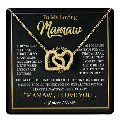 Interlocking Hearts Necklace 18K Yellow Gold Finish | 1 | Personalized To My Mamaw Gifts Necklace From Granddaughter Grandson Grateful Thank You Mamaw Birthday Mothers Day Jewelry Customized Gift Box Message Card | teecentury