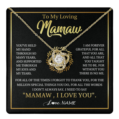 Love Knot Necklace 18K Yellow Gold Finish | 1 | Personalized To My Mamaw Gifts Necklace From Granddaughter Grandson Grateful Thank You Mamaw Birthday Mothers Day Jewelry Customized Gift Box Message Card | teecentury