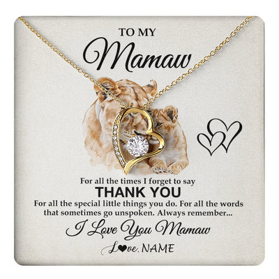 Forever Love Necklace 18K Yellow Gold Finish | 1 | Personalized To My Mamaw Necklace From Granddaughter Thank You Lion Mamaw Gift For Mothers Day Birthday Gift Christmas For Mamaw Gift Box Message Card | teecentury