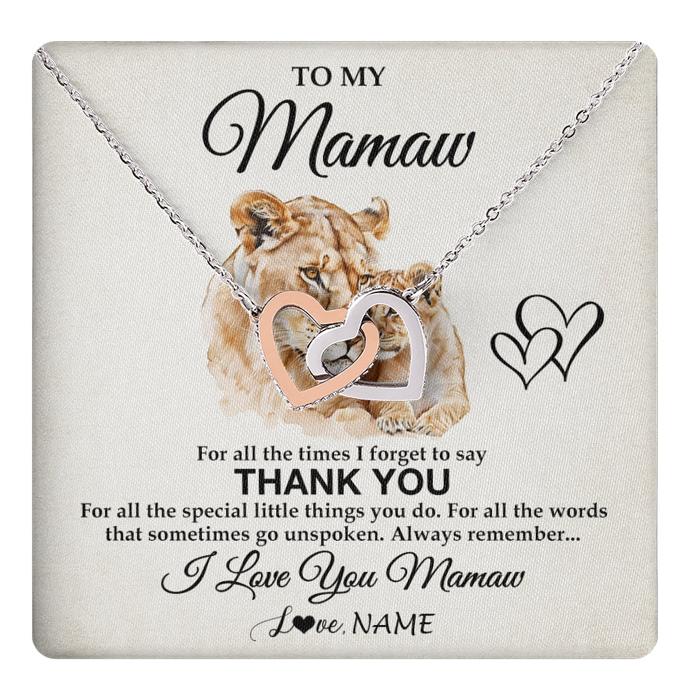 Interlocking Hearts Necklace Stainless Steel & Rose Gold Finish | 1 | Personalized To My Mamaw Necklace From Granddaughter Thank You Lion Mamaw Gift For Mothers Day Birthday Gift Christmas For Mamaw Gift Box Message Card | teecentury