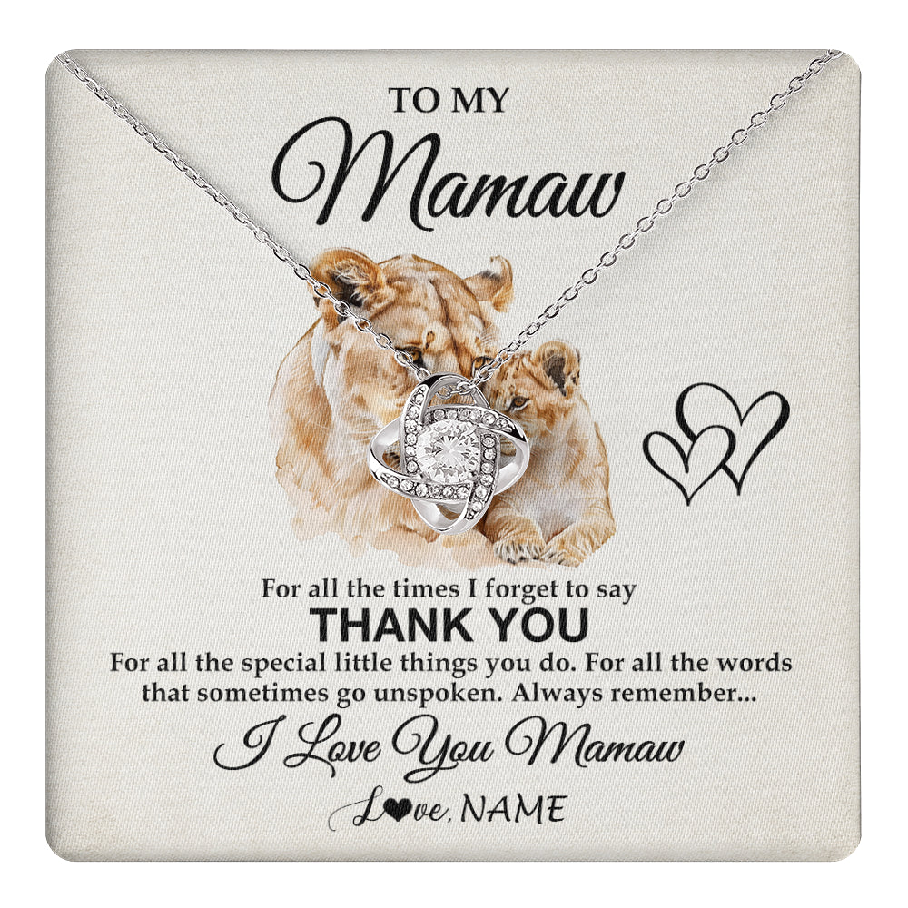 Love Knot Necklace 14K White Gold Finish | 1 | Personalized To My Mamaw Necklace From Granddaughter Thank You Lion Mamaw Gift For Mothers Day Birthday Gift Christmas For Mamaw Gift Box Message Card | teecentury