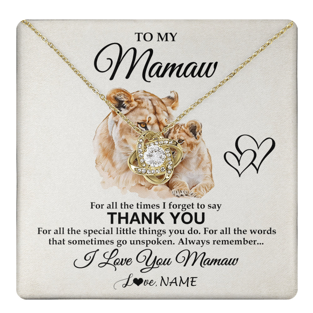 Love Knot Necklace 18K Yellow Gold Finish | 1 | Personalized To My Mamaw Necklace From Granddaughter Thank You Lion Mamaw Gift For Mothers Day Birthday Gift Christmas For Mamaw Gift Box Message Card | teecentury