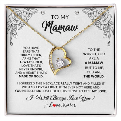 Forever Love Necklace 18K Yellow Gold Finish | 1 | Personalized To My Mamaw Necklace From Grandkids Granddaughter Hold This Close Feel My Love Mamaw Birthday Mothers Day Jewelry Customized Gift Box Message Card | teecentury