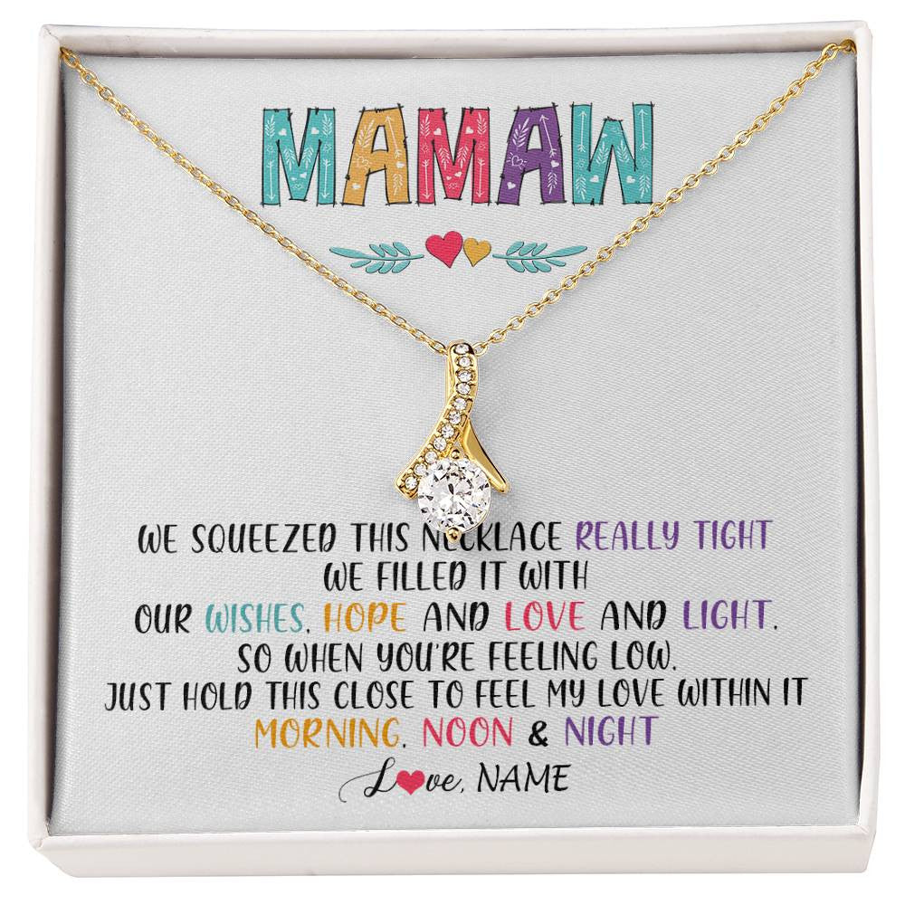 Alluring Beauty Necklace 18K Yellow Gold Finish | 1 | Personalized To My Mamaw Necklace From Grandkids Granddaughter We Squeezed This Necklace Mamaw Birthday Mothers Day Jewelry Customized Gift Box Message Card | teecentury