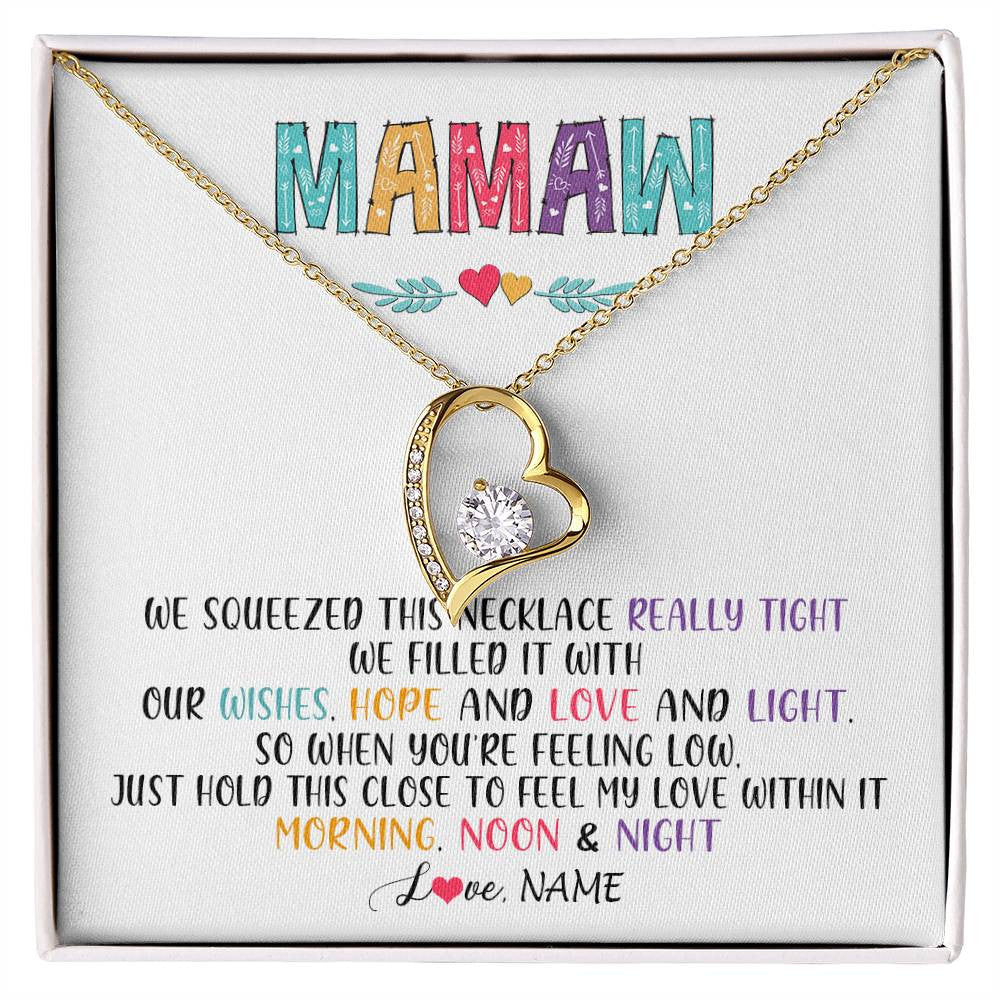 Forever Love Necklace 18K Yellow Gold Finish | 1 | Personalized To My Mamaw Necklace From Grandkids Granddaughter We Squeezed This Necklace Mamaw Birthday Mothers Day Jewelry Customized Gift Box Message Card | teecentury