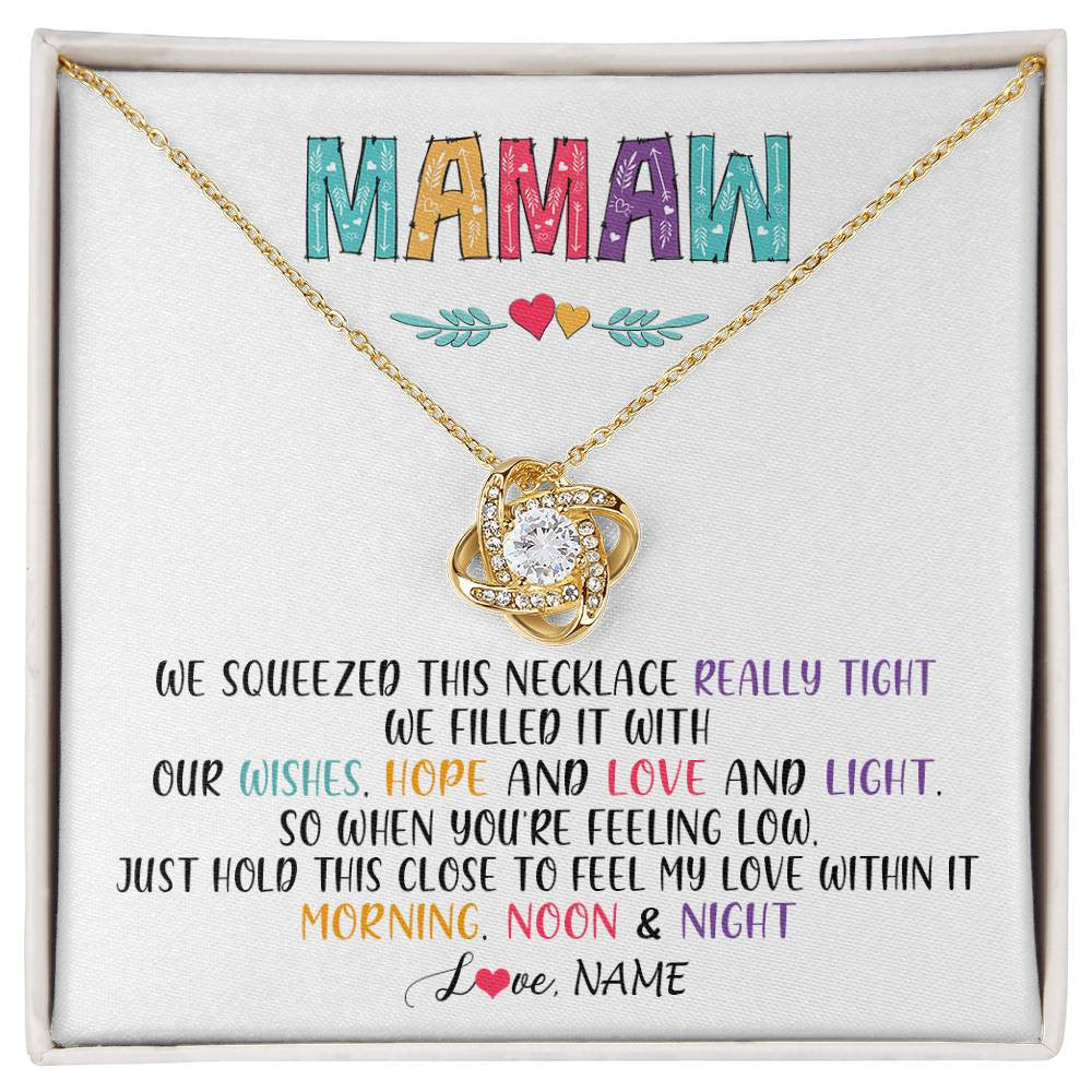 Love Knot Necklace 18K Yellow Gold Finish | 1 | Personalized To My Mamaw Necklace From Grandkids Granddaughter We Squeezed This Necklace Mamaw Birthday Mothers Day Jewelry Customized Gift Box Message Card | teecentury