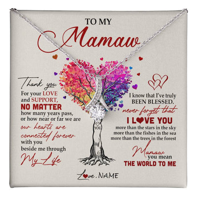 Alluring Beauty Necklace 14K White Gold Finish | 1 | Personalized To My Mamaw Necklace From Grandkids Never Forget That I Love You You Mean The World Mamaw Birthday Mothers Day Jewelry Customized Gift Box Message Card | teecentury