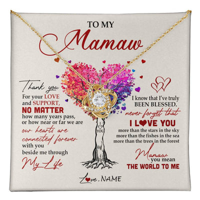 Love Knot Necklace 18K Yellow Gold Finish | 1 | Personalized To My Mamaw Necklace From Grandkids Never Forget That I Love You You Mean The World Mamaw Birthday Mothers Day Jewelry Customized Gift Box Message Card | teecentury