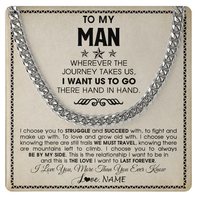 Cuban Link Chain Necklace Stainless Steel | 1 | Personalized To My Man Cuban Necklace Wherever The Journey Takes Us Boyfriend Husband Birthday Anniversary Day Christmas Customized Gift Box Message Card | https://teecentury.