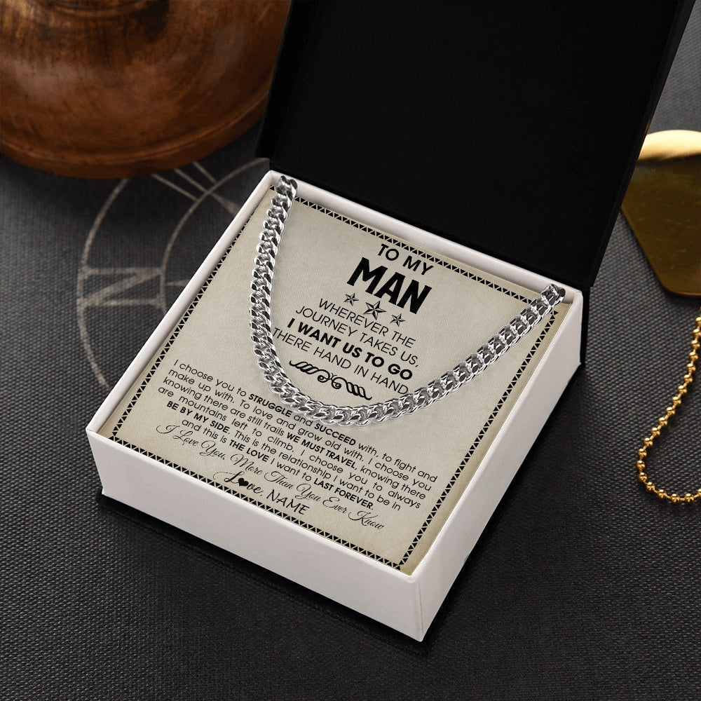 Cuban Link Chain Necklace Stainless Steel | 2 | Personalized To My Man Cuban Necklace Wherever The Journey Takes Us Boyfriend Husband Birthday Anniversary Day Christmas Customized Gift Box Message Card | https://teecentury.