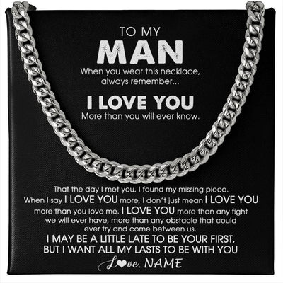 Cuban Link Chain Necklace Stainless Steel | 1 | Personalized To My Man Necklace Cuban When You Wear This Necklace For Him Boyfriend Husband Birthday Anniversary Day Christmas Customized Gift Box Message Card | teecentury
