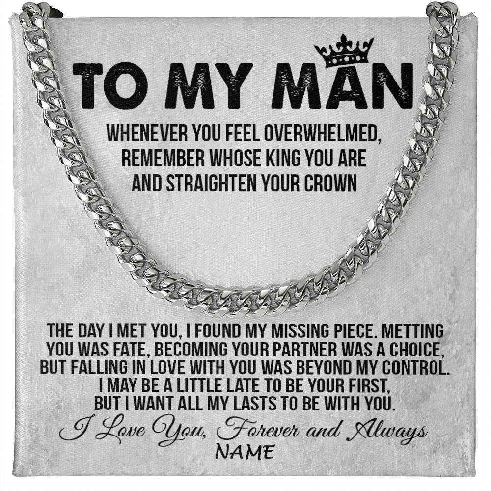 Cuban Link Chain Necklace | Personalized To My Man Necklace Cuban Whenever You Feel Overwhelmed Boyfriend Husband Birthday Anniversary Day Christmas Customized Gift Box Message Card | teecentury