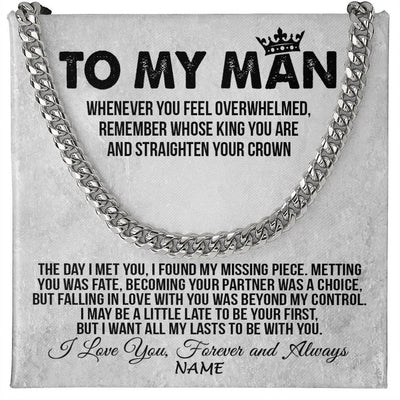 Cuban Link Chain Necklace | Personalized To My Man Necklace Cuban Whenever You Feel Overwhelmed Boyfriend Husband Birthday Anniversary Day Christmas Customized Gift Box Message Card | teecentury
