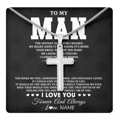 Stainless Cross Necklace Stainless Steel | 1 | Personalized To My Man Necklace I Love You Boyfriend Valentines Day Gift Husband Birthday Gift Anniversary Wedding Christmas Customized Gift Box Message Card | teecentury