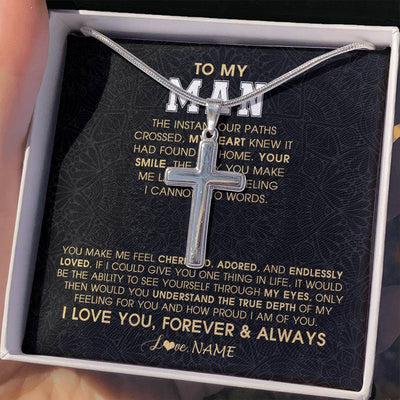 Stainless Cross Necklace Stainless Steel | 2 | Personalized To My Man Necklace The Instant Our Paths Crossed Boyfriend Fiancé Husband Valentines Day Birthday Christmas Customized Gift Box Message Card | teecentury