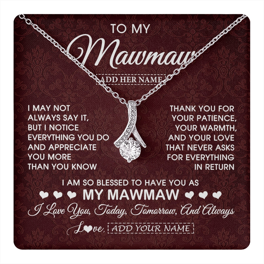 Alluring Beauty Necklace 14K White Gold Finish | 1 | Personalized To My Mawmaw Gifts From Granddaughter Necklace Meaningful Jewelry Pendant Gifts For Mawmaw Mothers Day Birthday Christmas Gift Box Message Card | https://teecentury.