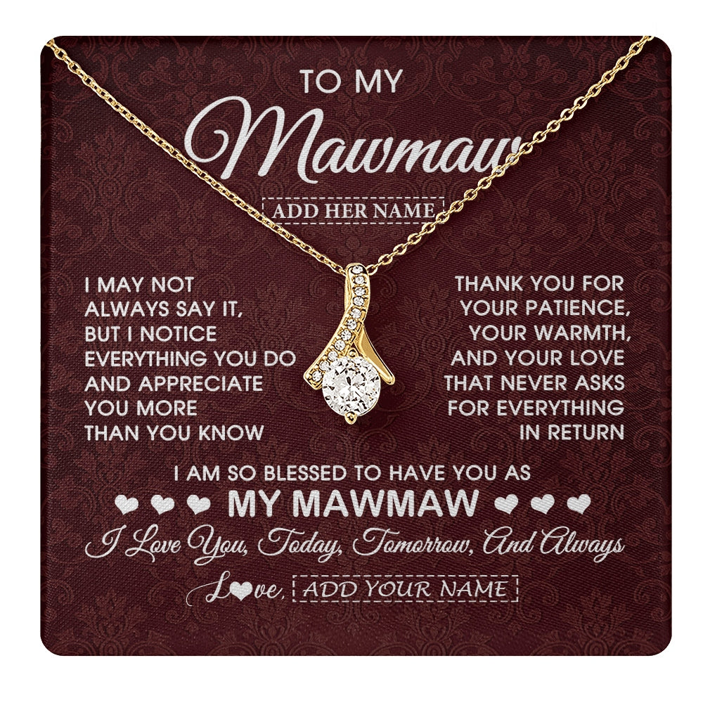 Alluring Beauty Necklace 18K Yellow Gold Finish | 1 | Personalized To My Mawmaw Gifts From Granddaughter Necklace Meaningful Jewelry Pendant Gifts For Mawmaw Mothers Day Birthday Christmas Gift Box Message Card | https://teecentury.