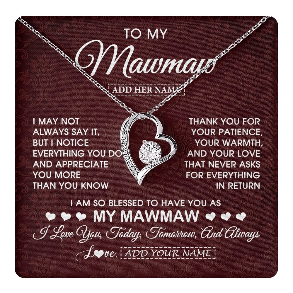 Forever Love Necklace 14K White Gold Finish | 1 | Personalized To My Mawmaw Gifts From Granddaughter Necklace Meaningful Jewelry Pendant Gifts For Mawmaw Mothers Day Birthday Christmas Gift Box Message Card | https://teecentury.