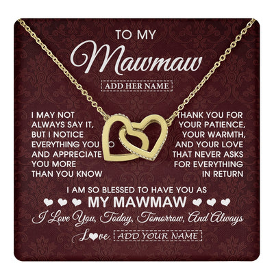 Interlocking Hearts Necklace 18K Yellow Gold Finish | 1 | Personalized To My Mawmaw Gifts From Granddaughter Necklace Meaningful Jewelry Pendant Gifts For Mawmaw Mothers Day Birthday Christmas Gift Box Message Card | https://teecentury.