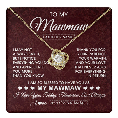 Love Knot Necklace 18K Yellow Gold Finish | 1 | Personalized To My Mawmaw Gifts From Granddaughter Necklace Meaningful Jewelry Pendant Gifts For Mawmaw Mothers Day Birthday Christmas Gift Box Message Card | https://teecentury.