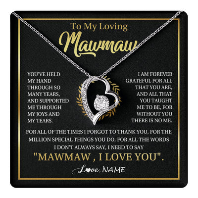 Forever Love Necklace 14K White Gold Finish | 1 | Personalized To My Mawmaw Gifts Necklace From Granddaughter Grandson Grateful Thank You Mawmaw Birthday Mothers Day Jewelry Customized Gift Box Message Card | teecentury