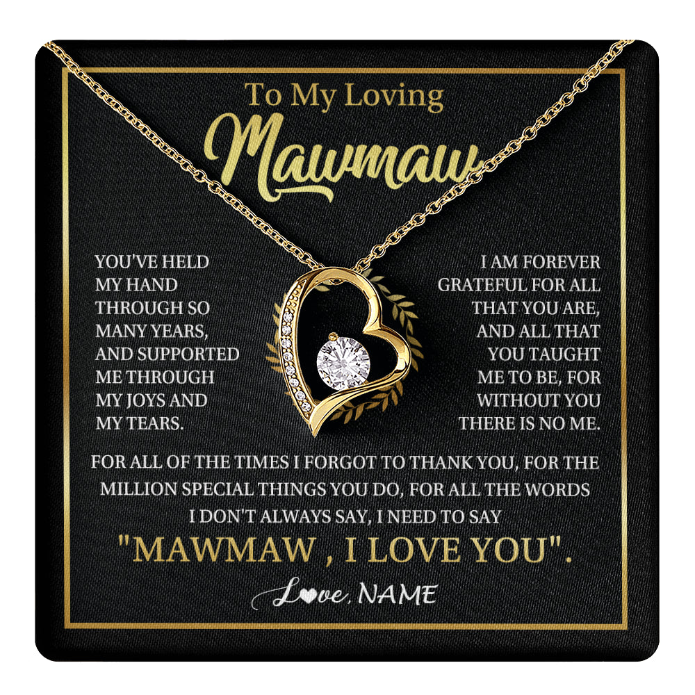 Forever Love Necklace 18K Yellow Gold Finish | 1 | Personalized To My Mawmaw Gifts Necklace From Granddaughter Grandson Grateful Thank You Mawmaw Birthday Mothers Day Jewelry Customized Gift Box Message Card | teecentury