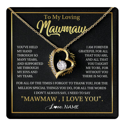 Forever Love Necklace 18K Yellow Gold Finish | 1 | Personalized To My Mawmaw Gifts Necklace From Granddaughter Grandson Grateful Thank You Mawmaw Birthday Mothers Day Jewelry Customized Gift Box Message Card | teecentury