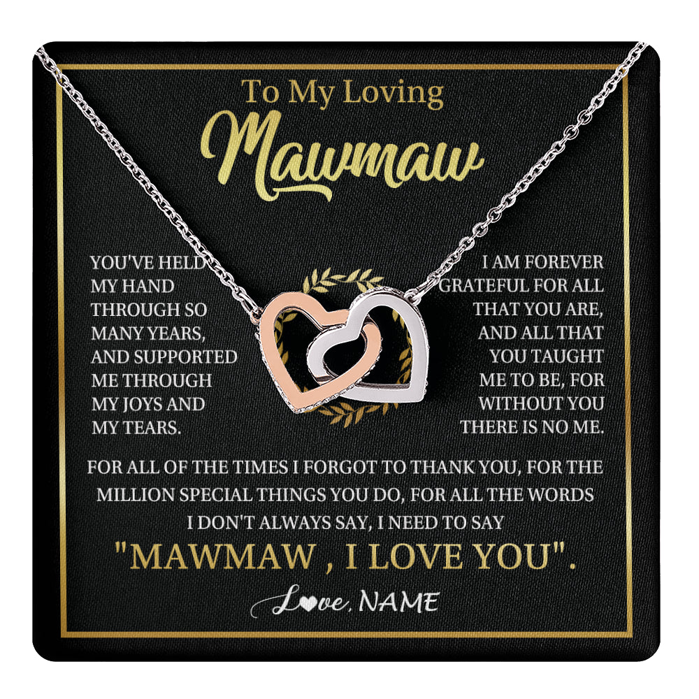 Interlocking Hearts Necklace Stainless Steel & Rose Gold Finish | 1 | Personalized To My Mawmaw Gifts Necklace From Granddaughter Grandson Grateful Thank You Mawmaw Birthday Mothers Day Jewelry Customized Gift Box Message Card | teecentury