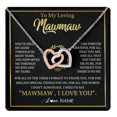 Interlocking Hearts Necklace Stainless Steel & Rose Gold Finish | 1 | Personalized To My Mawmaw Gifts Necklace From Granddaughter Grandson Grateful Thank You Mawmaw Birthday Mothers Day Jewelry Customized Gift Box Message Card | teecentury