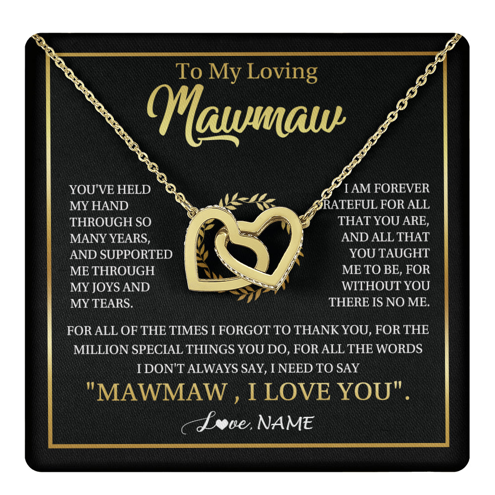 Interlocking Hearts Necklace 18K Yellow Gold Finish | 1 | Personalized To My Mawmaw Gifts Necklace From Granddaughter Grandson Grateful Thank You Mawmaw Birthday Mothers Day Jewelry Customized Gift Box Message Card | teecentury